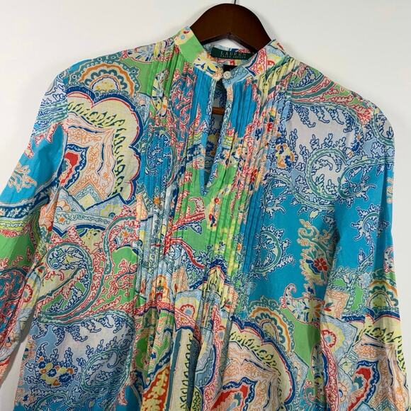 Lauren Ralph Lauren Tops - Lauren Ralph Lauren Women’s S Smocked Tunic Cotton Blue Paisley Lightweight EUC